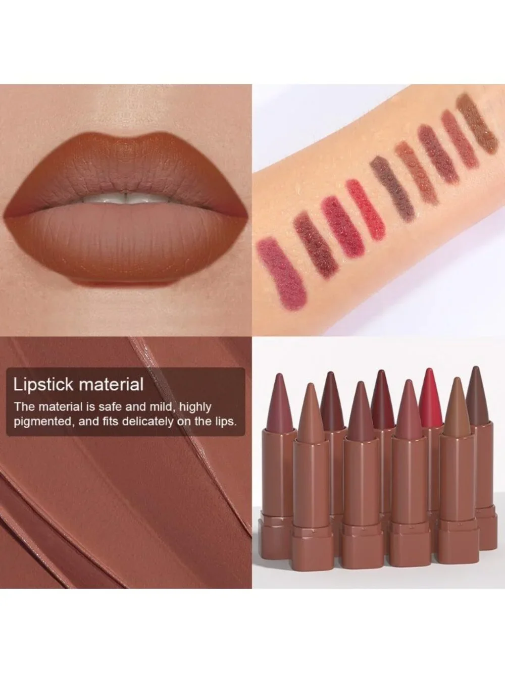 1Pcs-G16# Antique Rose Shimmery Metallic Cone-Tip Glitter Lipstick And Lip Liner